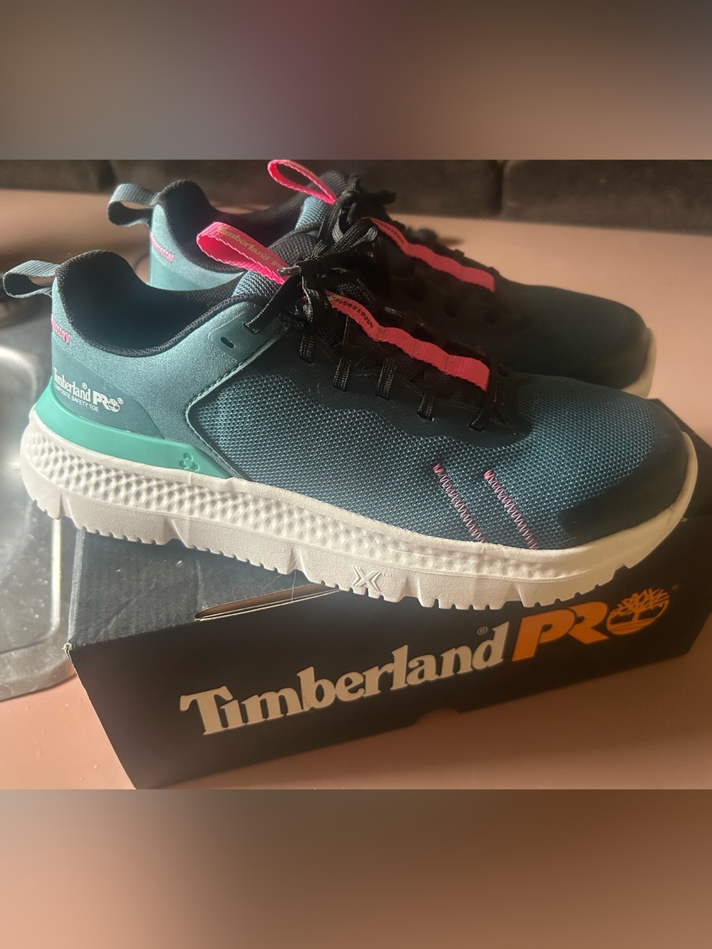 Timberland PRO Teal Sneakers with Pink Accents